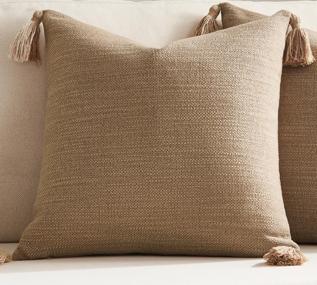 Light Camel Pillow Cover 22 x 22 inches Neutral Pillow Covers Textured Throw Pillow Covers with Tassels for Neutral Home Decor