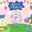 Happy Birthday Backdrop for Girl Boy Pig Theme 7x5ft Durable Fabric Birthday Backdrop for Girls Cartoon Ferris Wheel Rainbow Baby Shower Backdrop Decorations Photo Studio Photography Background (7x5ft, Pink)