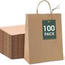 GSSUSA 10x5x13 100Pcs Brown Paper Bags with Handles, Bulk Shopping Grocery Paper Bags, Party Favor, Retail, Small Business, Packaging, Merchandise, Boutique, Wedding