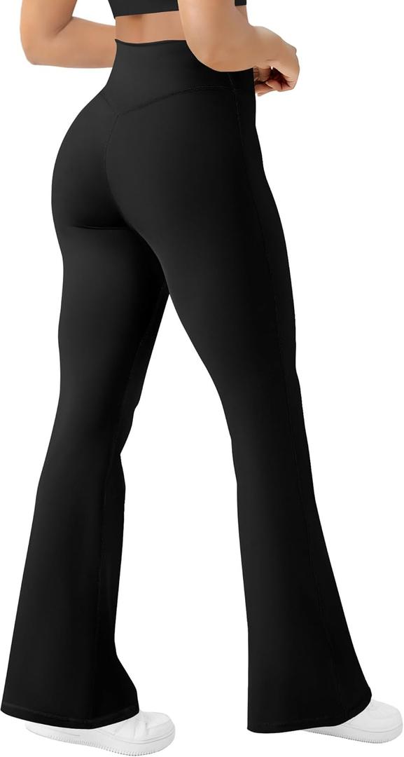 Women's Yoga Pants Bootcut Flare Leggings Flared Bell Bottom Leggings High Waisted Workout Pants Tummy Control (Black, XL)