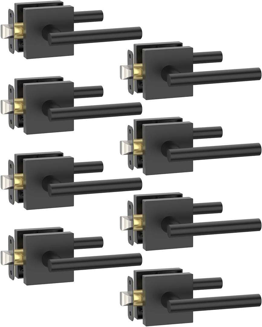 Asidrama 8 Pack Black Passage Door Handles, Door Lever with Door Knobs Indoor for Bedroom or Bathroom, Heavy Duty Door Handles Interior with Locks for Left Right Sided Doors