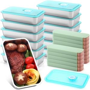 Vesici 12 Pack Stainless Steel Bento Boxes with Tableware Set 30 oz 2 and 1 Compartments Snack Box Containers with Leakproof Lids, Divided Meal Prep Lunch Box Food Container Dishwasher Safe