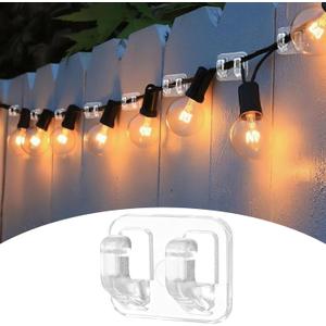 JEAYYDSI Hooks for Outdoor String Lights, 48 PCS Waterproof Christmas Light Clips Outdoor with Adhesive Strips, No Tools UV-Resistant String Light Hooks for Patio Decor