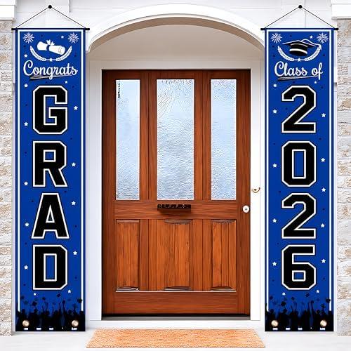 OHOME Graduation Decorations 2026 2027 - Blue Congrats Grad Porch Banner for Graduation Party Decorations - Class of 2026 - Party Favors Supplies Backdrop Yard Signs Decor Pack of 2