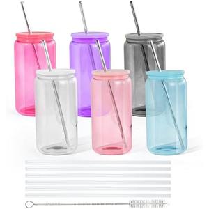 16oz Plastic Mason Jars, 4Pack Clear Mason Drinking Acrylic Cups with Lids and Stainless Steel Straws Iced Coffee Cups Shatterproof Unbreakable Tumblers for Smoothies, Beer, Coffee, Milk Tea, Colored