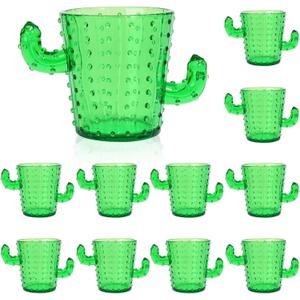 ZZYFGH Plastic Cactus Shot Glasses(Set of 12), 2 Oz Green Cute Cactus Tequila Glasses for Western, Bachelorette, Cinco de Mayo, Tequila, Fiesta Themed Party Supplies