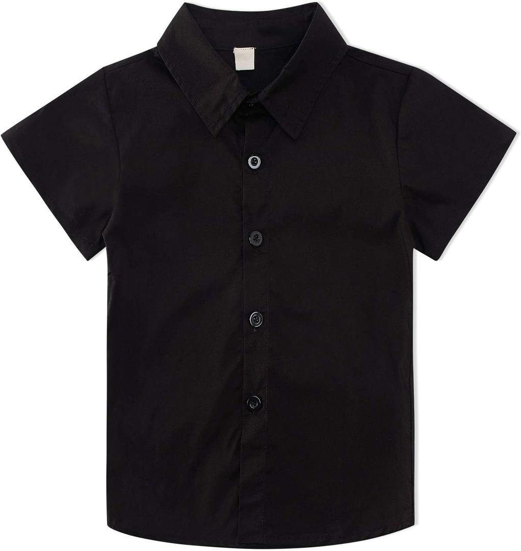 Child Pure Color Shirt Black Button Down Blouse Short Sleeve Boys Girls Breathable Comfortable Casual Sport Tops Playwear Size 5-6T