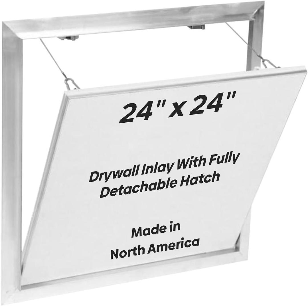 Best 24 x 24 Drywall Inlay Access Panel with Fully Detachable Hatch, 5/8 Inlayed Drywall with Touch Latches, Invisa Hatch Access Door with Open Pin Hinge, Welded Mill Finish, BA-IVH