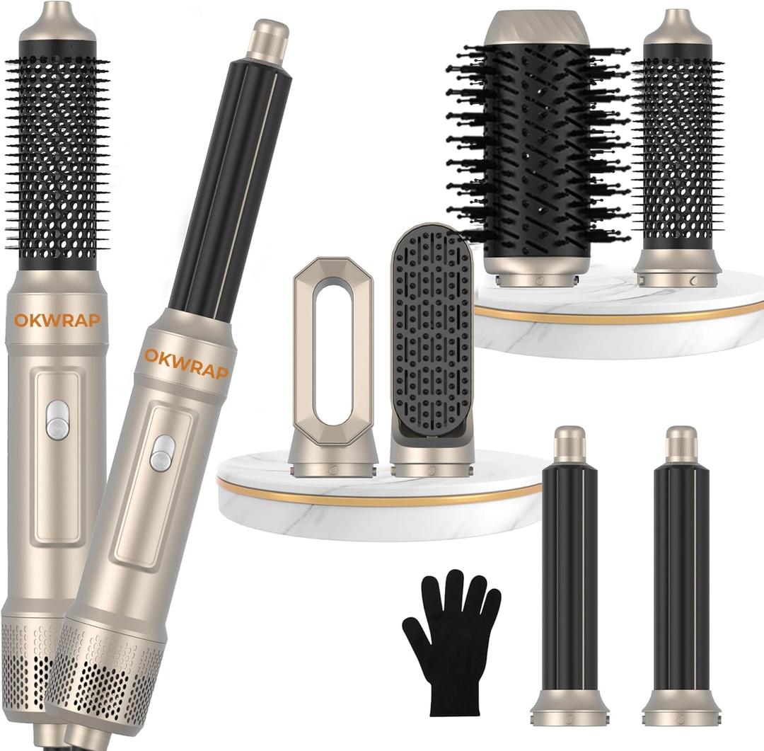 Blow Dryer Brush, 6 in 1 Auto Air Curling Iron Set 3 Temperature 1000W Powerful Negative Ionic Hair Dryer Brush Set with Thermal Brush