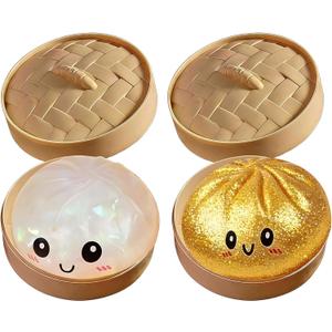 Dumpling Squishy,Dumpling Squeeze for Stress Relief (Glitter White+Glitter Gold)