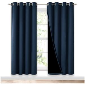NICETOWN Full Shade Curtain Panels, Pair of Energy Smart & Noise Blocking Out Blackout Drapes for Apartment Window, Thermal Insulated Guest Room Lined Window Dressing(Navy Blue, 52 x 72 inch)