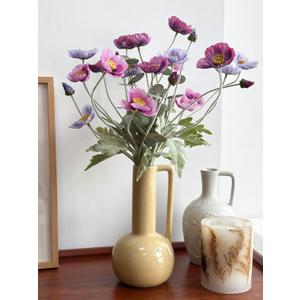 6 Long Stem Poppies Flowers Artificial and 2 Eucalyptus for Tall Vase, Realistic Silk Purple Flowers Fake for Indoor Home Centerpieces Tables Office Decor, Wedding Bridal Party Decorations