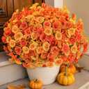 2 x Alupssuc 20 Bundles Artificial Fall Flowers for Outdoors Decoration, UV Resistant Silk Colorful Morning Glory Realistic Faux Flowers Plants for Planter Porch Patio Yard Balcony, Fall Yellow&Orange