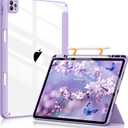 Soke Case for iPad Pro 12.9 Inch (6th/5th/4th/3rd Generation, 2022/2021/2020/2018) - Pencil Holder + Auto Sleep/Wake + Camera Protection, Transparent Shockproof Back Cover, Lavender Purple