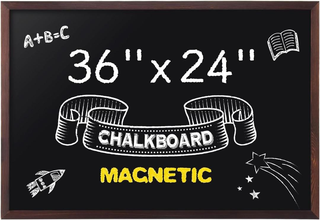 Comix Magnetic Chalkboard, 36 x 24 Inches Wooden-Framed Blackboard, Hanging Chalk Board for School Office Home and Restaurant Menu