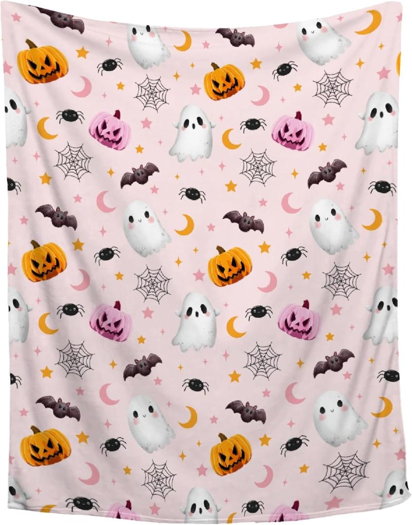 Cute Ghost Pumpkin Blanket - Halloween Decor for Couch, Sofa, Bed, Living Rooms - Ghost Blanket Gifts for Girls & Boys - 30"x40" - Toddlers/Crib Size