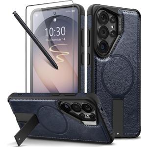 Strong Magnetic for Samsung Galaxy S26 Ultra Case Leather,[Compatible with MagSafe], Adjustable Kickstand, Shockproof Protective Cover for Samsung S26 Ultra (Blue)