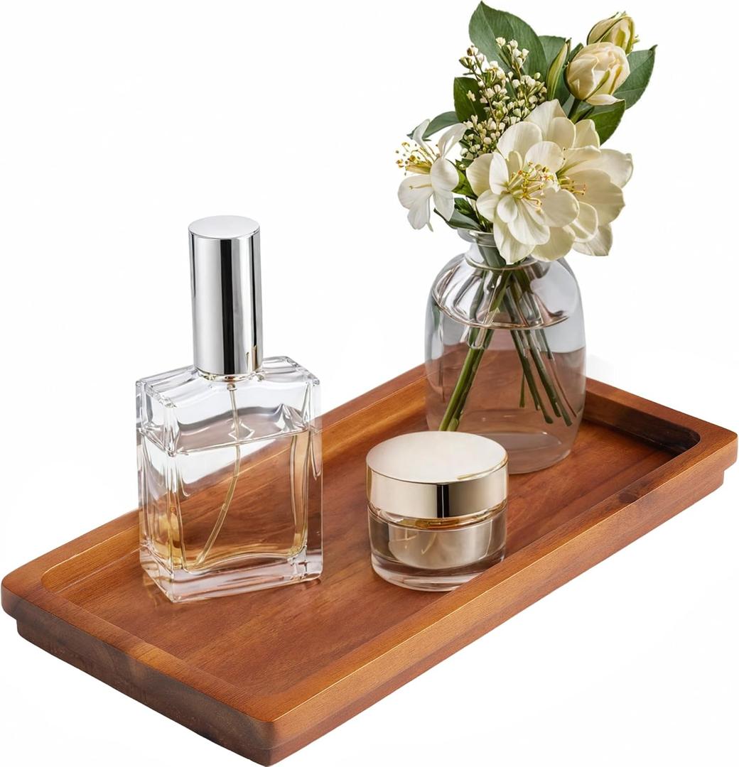 Bathroom Vanity Tray 11.8 x 5.9 inches of Natural Acacia Wood - Elegant Organizer for Cosmetics, Jewelry, Perfume, Candle, Key - Premium Wood Tray for Bathroom, Kitchen, Countertop, Toilet Tank, Sink (Acacia)