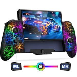 Gammeefy Switch Controller for Nintendo Switch/ Switch OLED, (No Drift, No Deadzone) Hall Effect Joystick Wireless Switch Joypad With 9 Lights Color, One-Piece Switch Remote with Turbo Programming, Game Boy Color