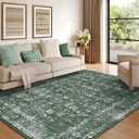 ARKIIKI 8x10 Dark Green Washable Area Rugs for Living Room, Neutral Boho Carpet