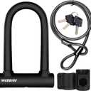 Bike U Lock with 5ft Security Cable 17mm Shackle, Bike Lock with 3 Keys and Mounting Bracket, Bicycle U-Locks Perfect for Road, Mountain, and Electric Bikes,Bicycle Lock (Black)