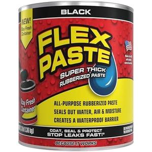 Flex Paste, Waterproof Paintable Putty, Spackle Sealant, Fill Gaps Cracks Holes - Block Out Water and Air - UV Resistant - Walls, Drywall, EPDM, Concrete, Roof, RV Repairs, Black, Quart