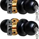 Veise Keys Alike Door Knob Set 2-Pack, Bedroom Door Lock with Keys, Heavy-Duty Rust-Proof Construction, Door Handle for Exterior Interior Security, Easy to Install, Matte Black