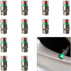 12PCS Car Tire Pressure Monitor Valve Stem Caps, 3-Color Eye Alert Valve Stem Caps Sensor Indicator, 2.4Bar 36PSI Tire Pressure Gauge Valve Caps for Cars, SUVs, Trucks, Motorcycles, Bicycles (Silver)