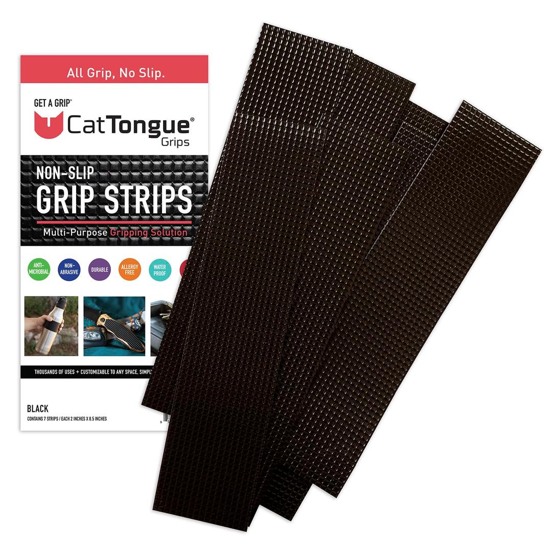 CATTONGUE GRIPS 2 Non-Abrasive Grip Tape Strips - Heavy-Duty, Waterproof Anti-Slip Tape for Furniture, Bathtubs, Frames, Gaming & More - Indoor & Outdoor Anti-Slip Solution (Black) (1-Pack)