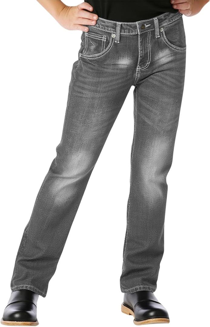 Haloumoning Boys 5-Pocket Bootcut Jeans Kids Vintage Elastic Straight Leg Denim Pants 5-14 Years (Gray)