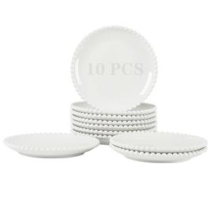 OMAYKEY 7.5 Inch Ceramic Dessert Plates Set of 10, White Appetizer Plates, Porcelain Round Shaped Salad Plate, for Cake Waffles Snacks Side Dish, Small Dinner Plates, Oven Microwave Dishwasher Safe