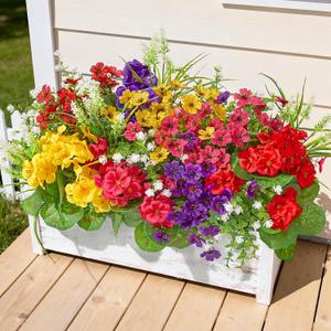 16 Bundles Artificial Flowers for Outdoors, UV Resistant Silk Faux Flowers for Outside Planters,Garden,Porch,Yard,Home Decor(Mixed Color)