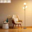 Fiqevs Mid Century Modern 3 Globe Tree Floor Lamp - Dimmable LED Standing Lamp with Bulbs, Warm Light for Living Room Bedroom Office - Antique Brass/Gold