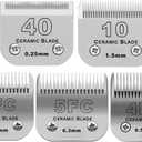 Size 40/10/7F/5F/4F Detachable Pet Dog Grooming Clipper Ceramic Blades Set,Compatible with Andis,Oster A5,Wahl KM10 Series Clippers,Cut Length 1/100"(0.25mm) to 3/8"(9.5mm),5 Pack