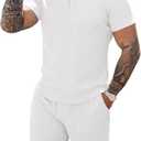 URRU Men's Polo Shirt and Shorts Set Summer Outfits Casual Short Sleeve Polo Suit for Men 2 Piece Shorts Tracksuit Set (White, M)