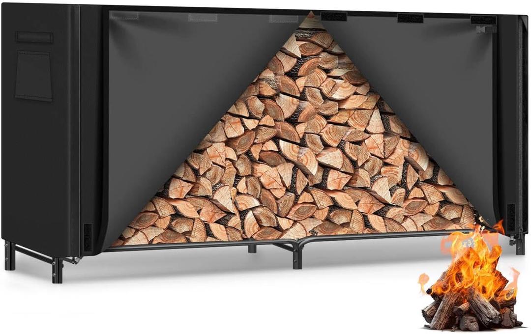 Gtongoko 8FT Firewood Rack Outdoor with Cover, Heavy Duty Wood Storage Racks with 600D Oxford Weather Resistant Waterproof Fabric Cover, Outdoor Firewood Holder