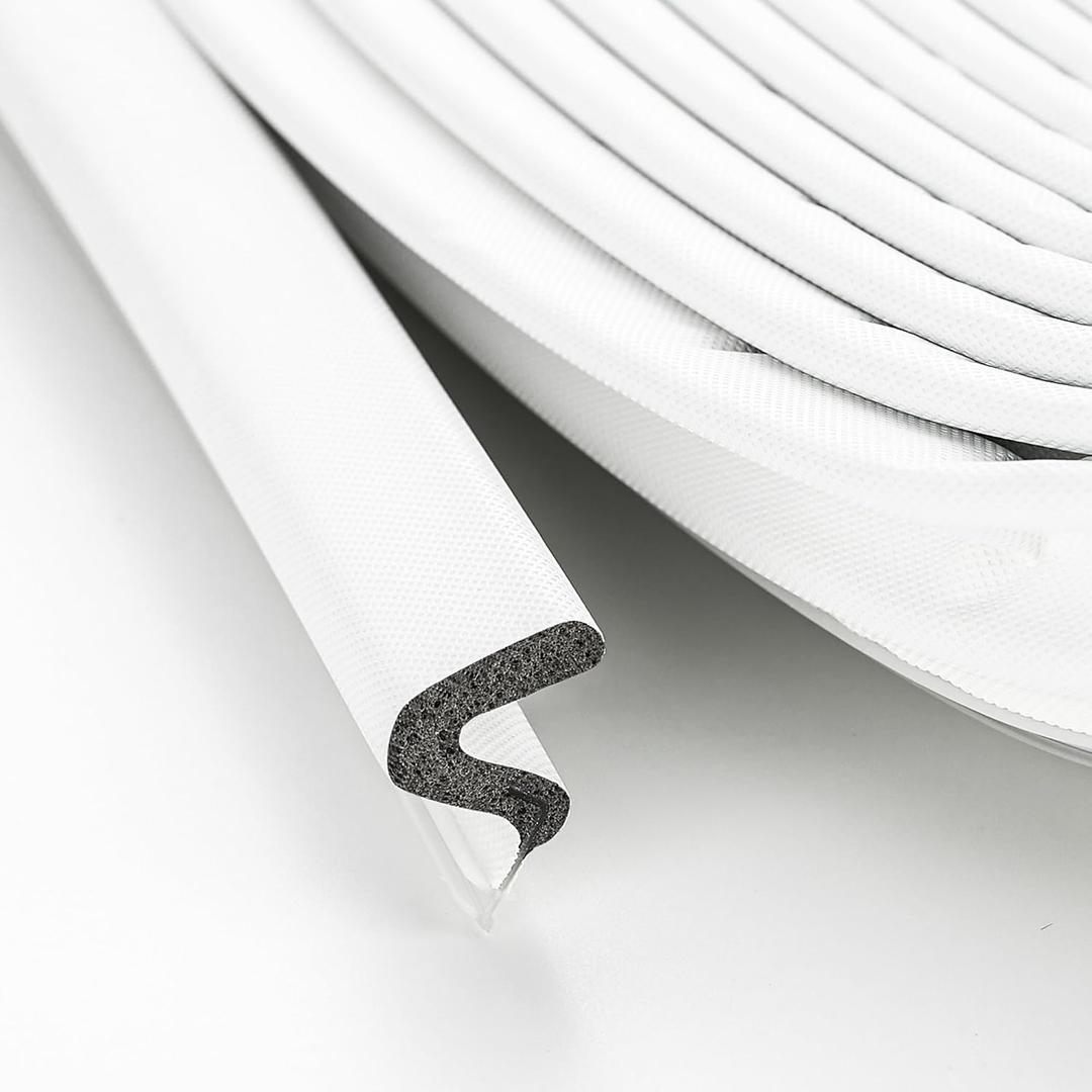 Weather Stripping Door Seal Strip - Soundproof Q-Shaped Foam for Exterior Door Frame, Large Gap Seal, Noise Cancelling, Easy to Install (White, 26FT)