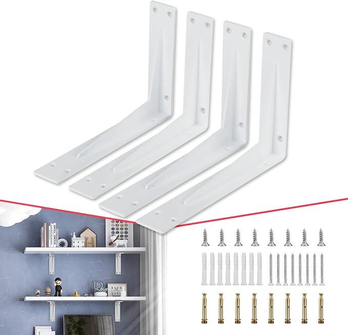 CLT 22” White Shelf Bracket, 1/5" Thick – Heavy Duty Corner Brace, Supports 550 lbs, Industrial Modern Farmhouse Style – Right Angle Bracket for Tables, Benches, DIY Space-Saving Projects (Pack of 4)