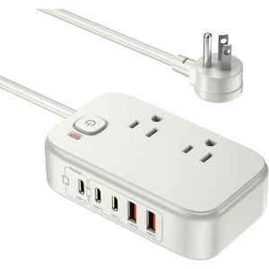 Power Strip with USB C Ports, 30W USB C Charging Station with 2 Outlets 3 USB C & 2 USB A, Travel Charger for Multiple Devices, 5FT Flat Extension Cord USB Charger Hub for Travel Home (Pearl White)