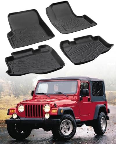 for Jeep Wrangler TJ/LJ Floor Mats 1997-2006 All Weather Protector Heavy Duty TPE Rubber Waterproof Anti-Slip Car Liners for 1998 1999 2000 2001 2002 2003 2004 2005 Jeep Wrangler TJ/LJ Accessories