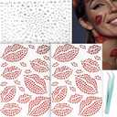 NOOEPC Red Face Gems Self-Adhesive Face Jewels, Red Face Glitter Lip Hair Gems, Festival Kiss Stickers, Face Rhinestone Stickers for Makeup, Eye, Hair, Body, Rave Accessories