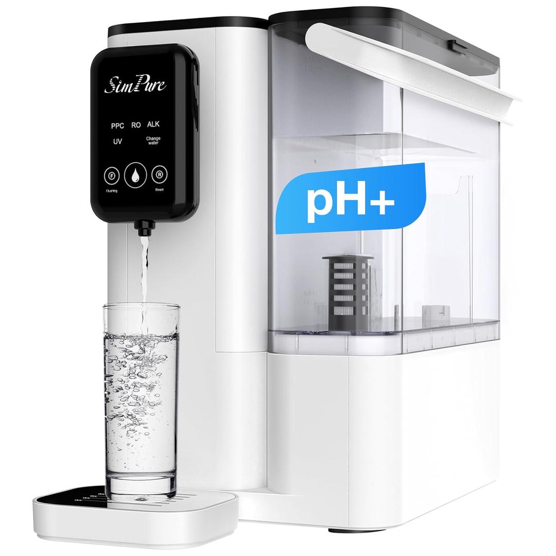 SimPure Y9A UV Countertop Reverse Osmosis Water Filter, Alkaline Remineralization 300 GPD 6 Stage Purification, RO Water Filtration System, Super Fast Filtering Portable Water Purifier