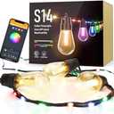 Smart Outdoor Patio Lights - 46ft Smart S14 Independence Day String Lights, Waterproof Shatterproof Bluetooth APP Remote Control Dimmable for Balcony, Backyard, Party, Holiday (RGB & Warm White)