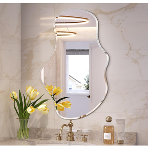Wiserset Irregular Wall Mirror, 20”x36” Asymmetrical Wall Mirror, Frameless Asymmetrical Mirrors for Bathroom Entry Way Bedroom Living Room