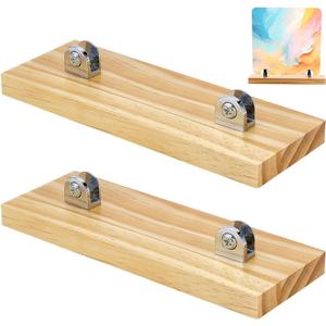 PH PandaHall 2pcs Wood Glass Display Stands Easel Adjustable Glass Art Display Decorative Plate Easel Wood Base Holder for Ceramic Tiles Plaques Photos Home Collectibles Trade Show, 7.8x2.7 Inch