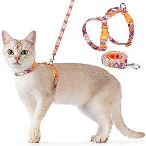 Dooradar Cat Harness and Leash, Escape Proof Adjustable Kitten Vest, Lightweight Soft Pet Straps, Easy Wearing for Small Medium Kitty Safe Walking Travel Control, Orange & Blue, M