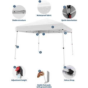 10x10 Pop Up Canopy Tent, Heavy Duty Commercial Outdoor Shelter with Easy One-Person Setup, Instant Slant Leg Tent with No Sidewalls, White