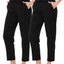 2 Pack Women's Golf Pants with Deep Pockets Stretch 7/8 Ankle Sweatpants for Athletic, Work, Travel, Lounge (Black, S)
