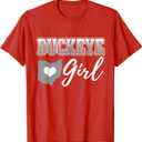 Buckeye Girl Ohio Home Heart State Map Shape Womens Red T-Shirt, XS