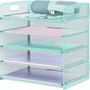Letter Tray Paper Organizer 5-Tier Desk Organizer File Organizer Paper Holder with Handle, Metal Desktop Document Shelf Tray Office Classroom Organization - Blue (5-tier Desk Organizer,blue)